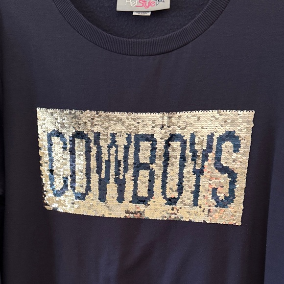 Dallas Cowboys Navy Flip Sequin Crewneck Sweatshirt - Picture 3 of 6